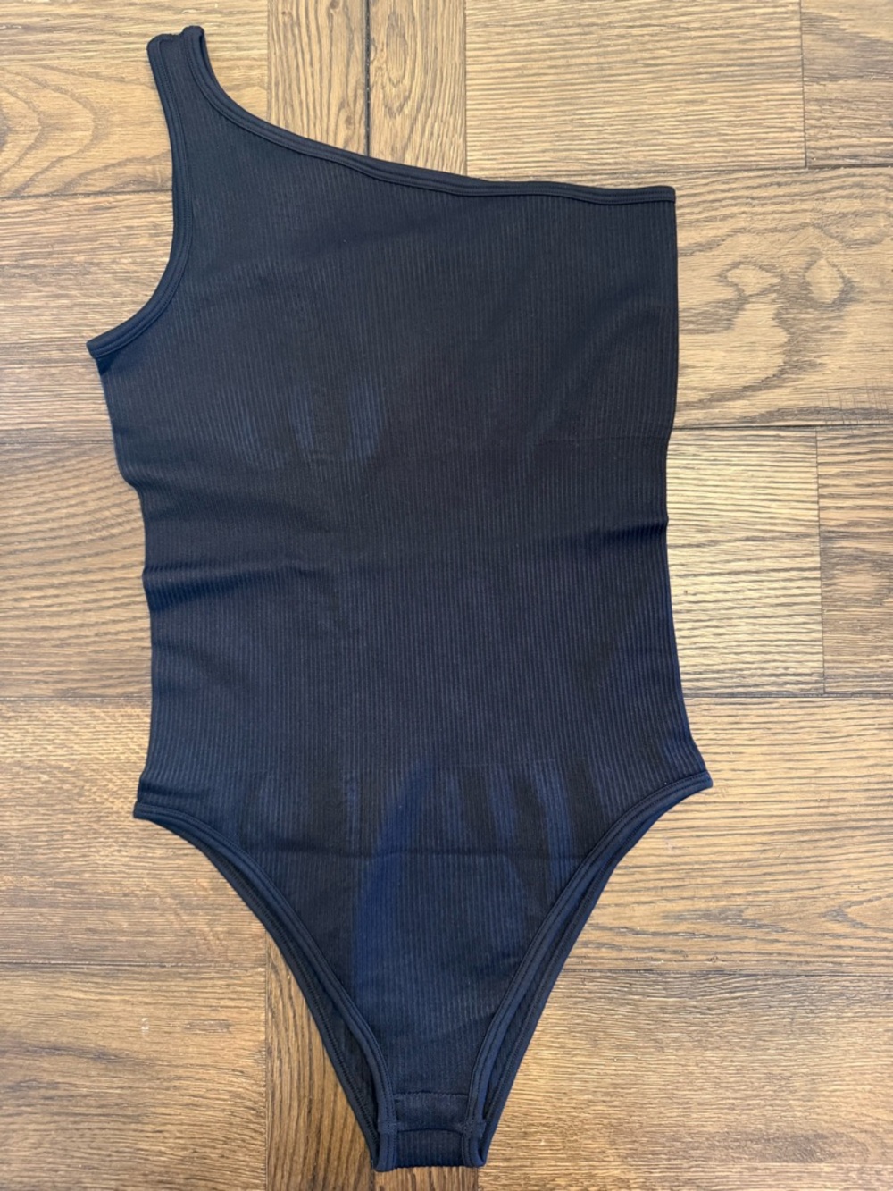 OQQ Black One Shoulder Ribbed Bodysuit Size Small Stretch One Piece Top